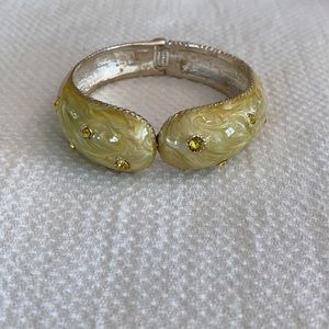 Yellow and Silver Preppy Enamel Hinge Bangle Statement Bracelet with Crystals
